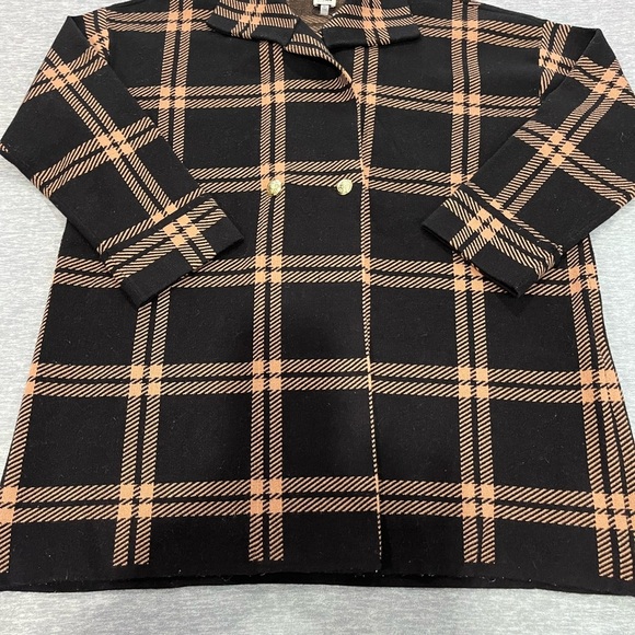 Anne Klein Black and Tan Plaid Coat - Picture 5 of 8